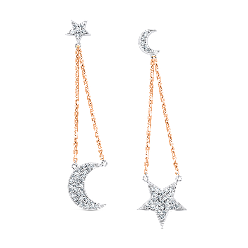 Moon & Star 18K Rose Gold Earrings